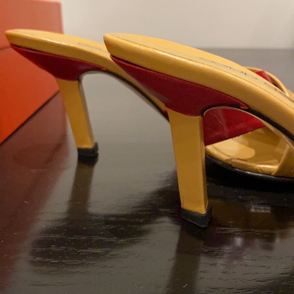 Women’s Coup d’ etat slide mules red & tan leather cross cross. Size 7 - Picture 2 of 5